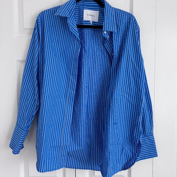 FRAME  The Oversized Striped Organic Cotton-Poplin Shirt - Picture 2 of 2